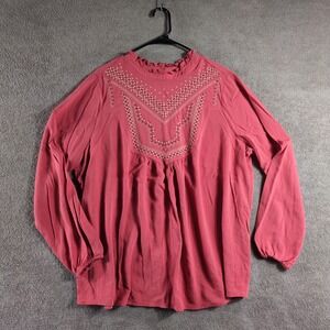 TORRID 1 Coral‎ Embroidered Ruffle Neck Long Sleeve Peasant Blouse Women 1